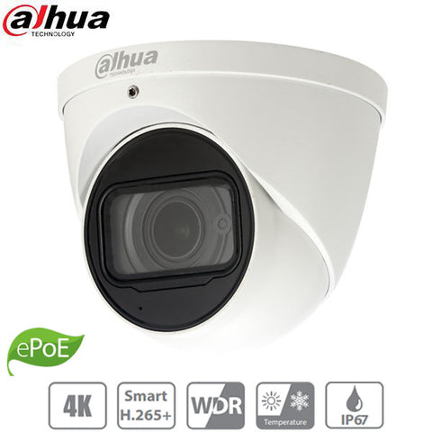 Dahua / IP / 8MP / Eyeball Camera / Motorized Varifocal / 2.7-12mm Lens / Outdoor / WDR / IP67 / IK10 / 50m Smart IR / ePoE / Built-in Microphone / 5 Year Warranty / DH-N85CM5Z - UHS Hardware