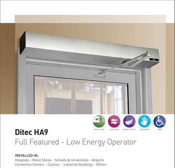 Ditec - HA9 - Full Feature Door Operator - Double PUSH Arm - Non Handed - Black - 75" For Double Doors - UHS Hardware
