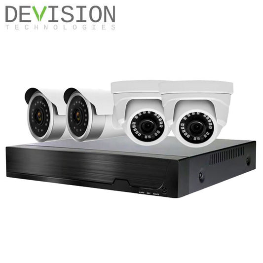 Devision / HDCVI DVR Kit / 4 Channels / 5MN XVR / 1TB HDD / 2 x 4MP Eyeball Cameras + 2 x 4MP Bullet Cameras w/ 4mm Lens / DVA-XD2504-4441 - UHS Hardware