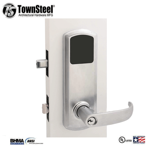 TownSteel - E-Genius 5000 - Interconnected Electronic Touch Keypad Lock - Entry - Bluetooth & RFID - 4" - On Center - Right Handed - Satin Chrome - Grade 1 - UHS Hardware
