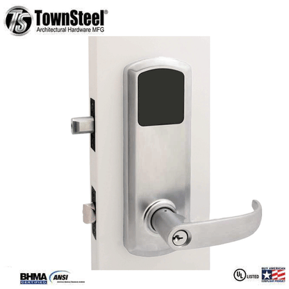 TownSteel - E-Genius 4000 - Interconnected Electronic Touch Keypad Lock - Storeroom - RFID - 5 1/2" - Quest Lever - Left handed - Matte Black - Grade 1 - UHS Hardware