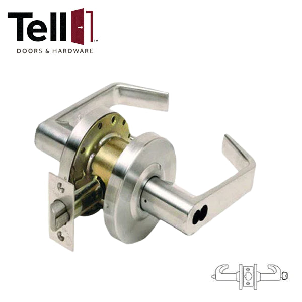 TELL - CL100249 - Heavy Duty Cylindrical Leverset - Cortland - Optional IC Core - 2 3/4" Backset - Satin Chrome - Grade 1 - Entrance