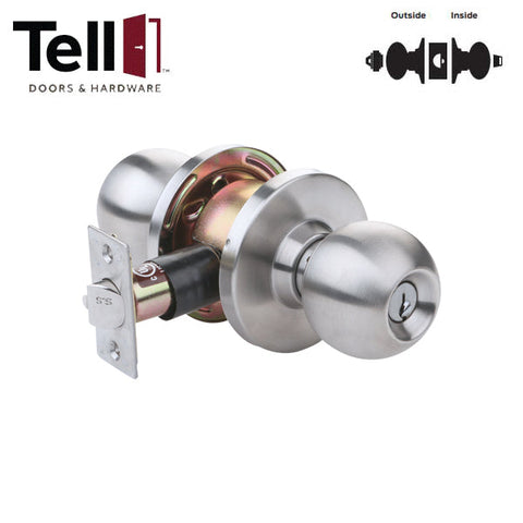 TELL - CL100031 - Heavy Duty Cylindrical Knob - Satin Stainless - 2-3/4" Backset - Grade 2 - Entrance