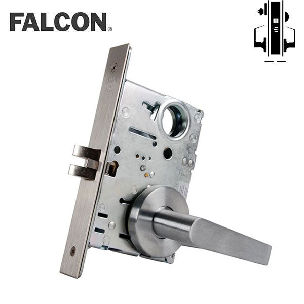 Falcon - MA521B - Cylinder Mortise Latch Bolt - Entrance - Left Handed - SFIC - Dane Lever - GALA Rose Trim - Satin Chrome - Fire Rated - Grade 1 - UHS Hardware
