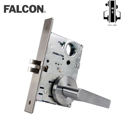 Falcon - MA521B - Cylinder Mortise Latch Bolt - Entrance - Left Handed - SFIC - Dane Lever - GALA Rose Trim - Satin Chrome - Fire Rated - Grade 1 - UHS Hardware