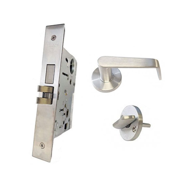 Falcon - MA571B - Cylinder Mortise Latch Bolt - Dormitory / Corridor - Optional Handing - SFIC Less Core - Dane Lever - GALA Rose Trim - Satin Chrome - Vacancy Indicator - Fire Rated - Grade 1 - UHS Hardware