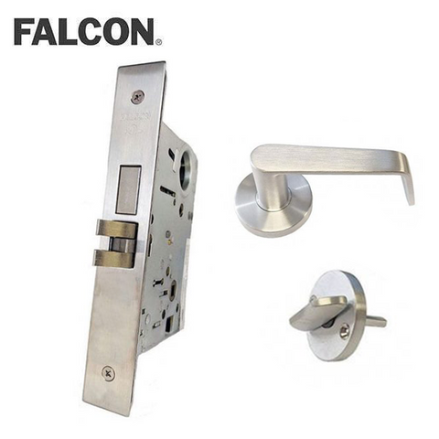 Falcon - MA571B - Cylinder Mortise Latch Bolt - Dormitory / Corridor - Optional Handing - SFIC Less Core - Dane Lever - GALA Rose Trim - Satin Chrome - Vacancy Indicator - Fire Rated - Grade 1 - UHS Hardware