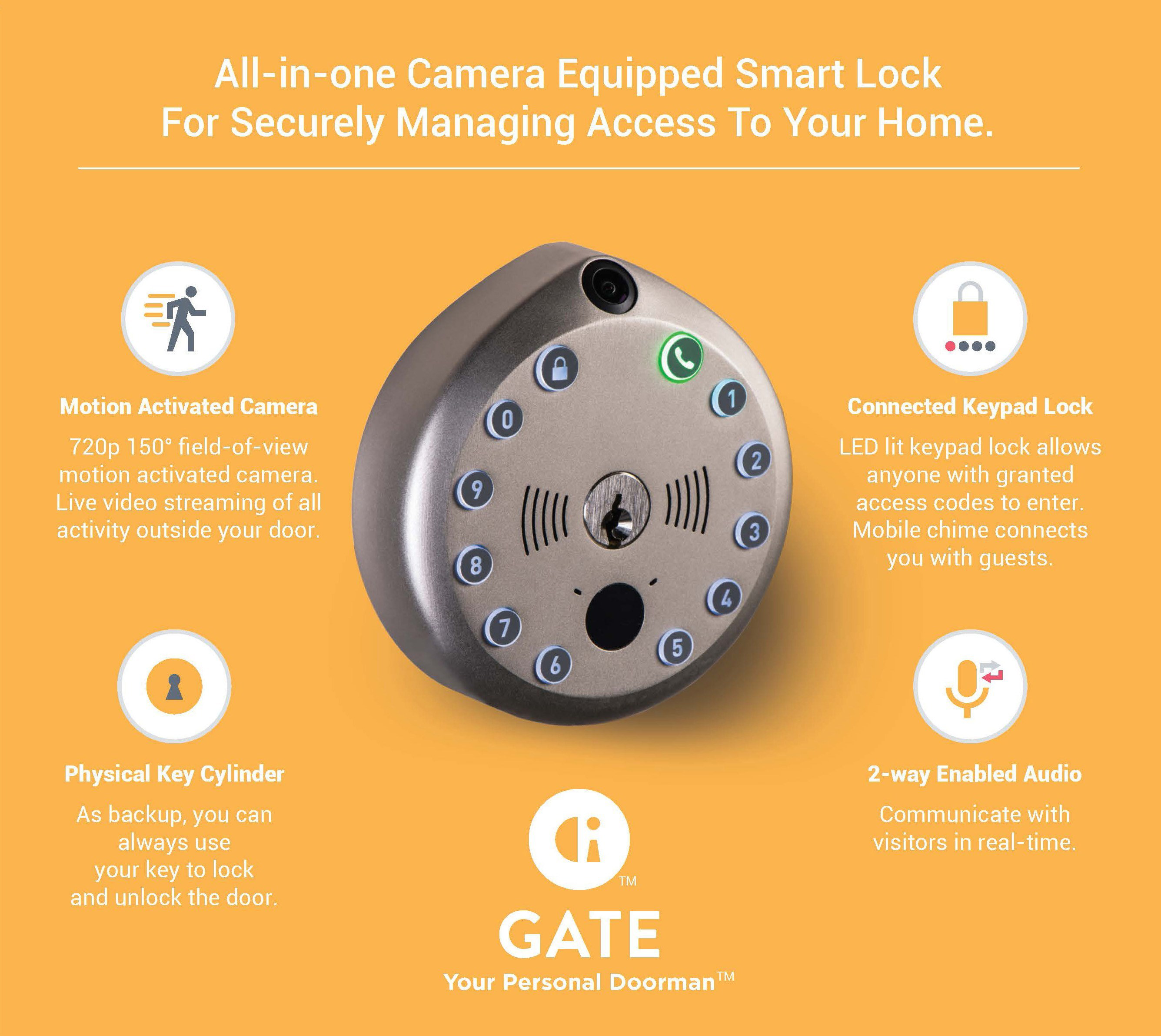 WiFi All-In-One Camera Deadbolt - w/ Multiple Functions - SC1 - Satin Nickel (GATE) - UHS Hardware