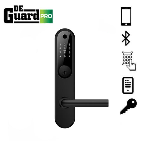 DeGuard Pro - Premium Electronic Keyless Entry Smart Mortise Lock - H85B - Hotel / Multifamily - Schlage Keyway - Bluetooth / Fingerprint / RFID / Wi-Fi - IP55 (Silver | Black)