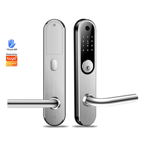 Premium Electronic Keyless Entry Smart Mortise Lock - H85B - Hotel / Multifamily - Schlage Keyway - Bluetooth / Fingerprint / RFID / Wi-Fi - IP55 (Silver | Black)