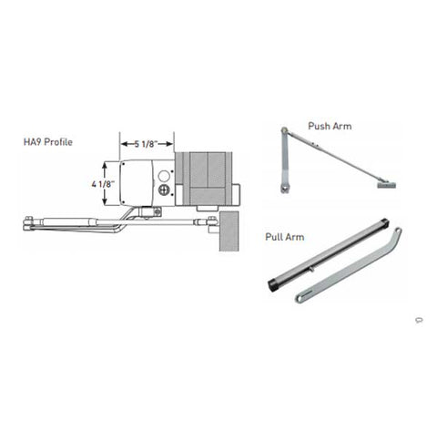 Ditec - HA9 - Full Feature Door Operator - PULL Arm - Non Handed - Clear Coat (39" to 51") For Single Doors - UHS Hardware