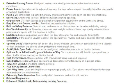 Ditec - HA9 - Full Feature Door Operator - PULL Arm - Non Handed - Black (39" to 51") For Single Doors - UHS Hardware