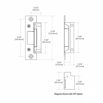 HES - 5000C - Complete Electric Strike with 501 & 501A Faceplates - Fail Safe/Fail Secure - 12/24VDC  - Up To 5/8" Throw Latchbolt - Satin Stainless Steel - Grade 1 - UHS Hardware