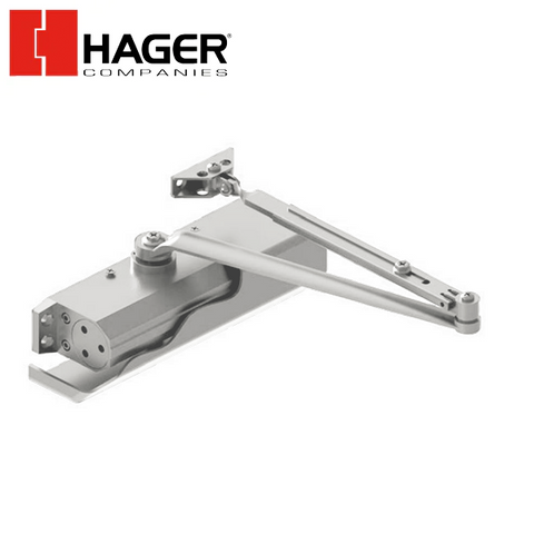Hager - Hydraulic Door Closer - Back Check Function - PA Bracket / Regular / Top Jamb - Adjustable Size 1-6 - Plastic Cover - Sprayed Aluminum - Fire Rated - Grade 1 - UHS Hardware