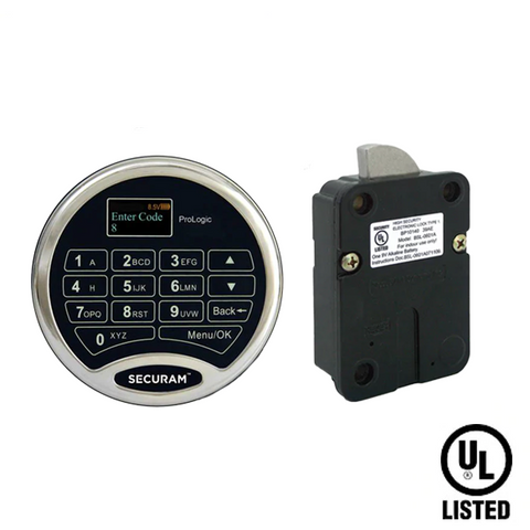 HOLLON - SECURAM - ProLogic L22 Electronic Safe Keypad Lock W/ Swing Bolt Lock - UL Listed - Chrome - UHS Hardware