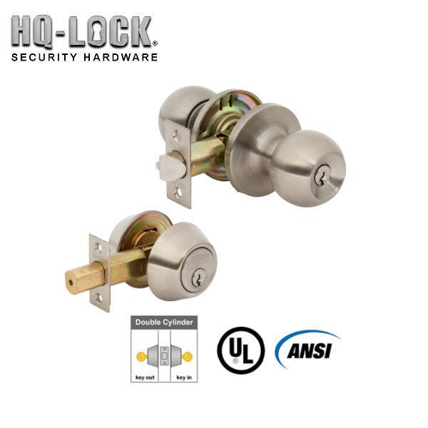 HQ LOCK - Entry Lockset -  Deadbolt Combo Set - Double Cylinder - US32D - UHS Hardware
