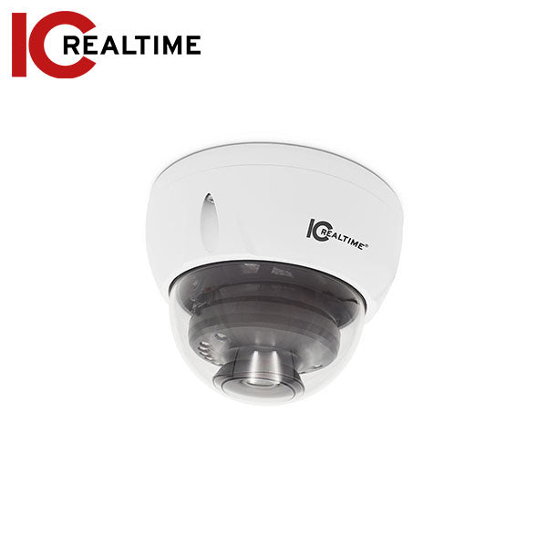 IC Realtime - IPMX-D40F-IRW2 / 4MP IP Indoor/Outdoor Small Size Vandal Dome Camera / Fixed 2.8mm Lens (103 AOV) / 164 Ft Smart IR / POE AI / TAA Compliant