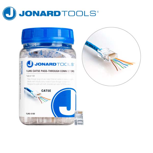Jonard Tools - CAT5e RJ45 Pass-Through Connectors (Pack of 100) - UHS Hardware