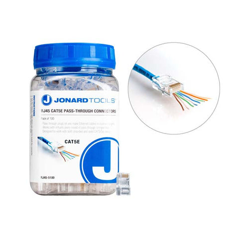 Jonard Tools - CAT5e RJ45 Pass-Through Connectors (Pack of 100) - UHS Hardware