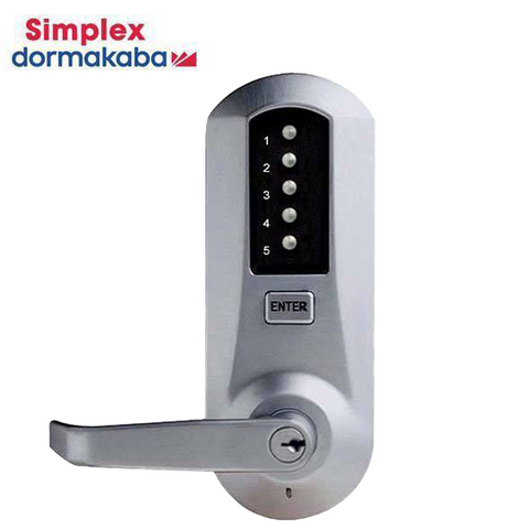 Simplex - 5021XK - Mechanical Pushbutton Cylindrical Lever Lock - Kaba 90 - Winston Lever - 2¾" Backset - Satin Chrome - Grade 1 - UHS Hardware