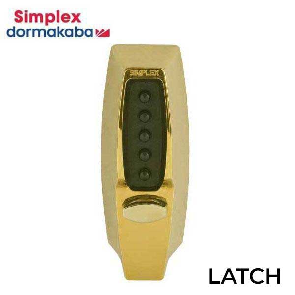 Simplex - 7104 - Mechanical Pushbutton Deadlocking Latch Keyless Lock - 2-3/8" Backset - 03 - Bright Brass - UHS Hardware