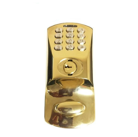 E-Plex 1502 Electronic Pushbutton Keyless Lock - Deadbolt - 605 - Bright Brass - w/ Key Override - UHS Hardware