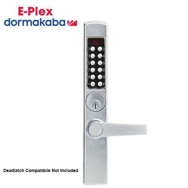 E-Plex - E3265 - Electronic Pushbutton Mortise Narrow-Stile Lever Lock - Deadlatch - Schlage 'C' - Satin Chrome - Grade 1 - UHS Hardware