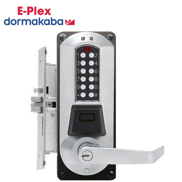 E-Plex - E5086XK - Electronic Pushbutton PROX Mortise Lever Lock - Kaba 90 - 2 3⁄4" Backset - Satin Chrome - Grade 1 - UHS Hardware