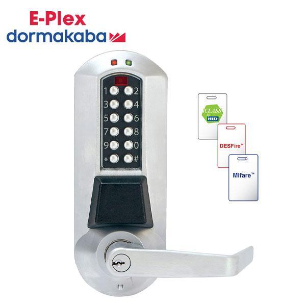 E-Plex E5631 Electronic PROX Pushbutton Cylindrical Winston Lever Lock - Schlage 'C' - 626 - Satin Chrome w/ Key Override - UHS Hardware
