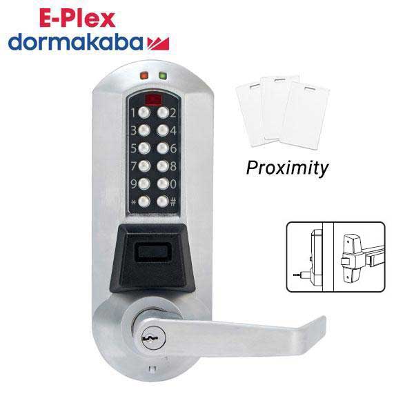 E-Plex E5710 Electronic PROX Pushbutton  Winston Lever Exit Trim Lock - Schlage 'C' - 626 - Satin Chrome w/ Key Override - UHS Hardware