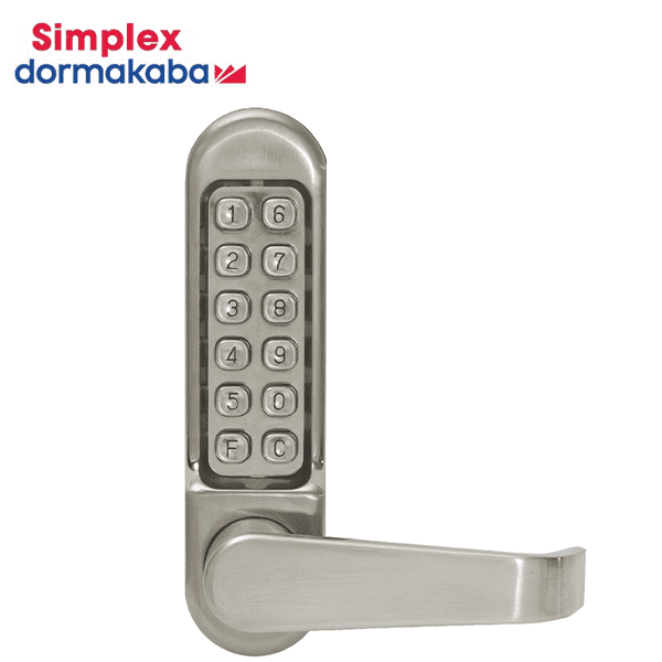 Simplex -  LD471 Mechanical Pushbutton Lock - Tubular Latch Bolt - 2-3/8" Backset - w/ Vandal Resistant Clutching Lever - 32D - Satin Stainless - Passage - UHS Hardware