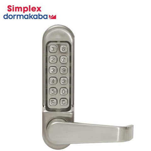 Simplex - LD472 Mechanical Pushbutton Lock - Tubular Latch Bolt - 2-3/4" Backset - w/ Vandal Resistant Clutching Lever - 32D - Satin Stainless - Passage - UHS Hardware