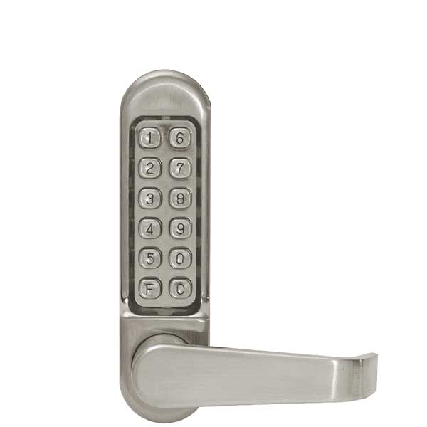Simplex - LD472 Mechanical Pushbutton Lock - Tubular Latch Bolt - 2-3/4" Backset - w/ Vandal Resistant Clutching Lever - 32D - Satin Stainless - Passage - UHS Hardware