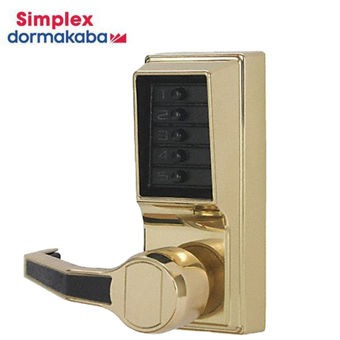 Simplex - LL1011 - Mechanical Pushbutton Cylindrical Lever Lock - 2¾" Backset - Bright Brass - LH/LHR - UHS Hardware