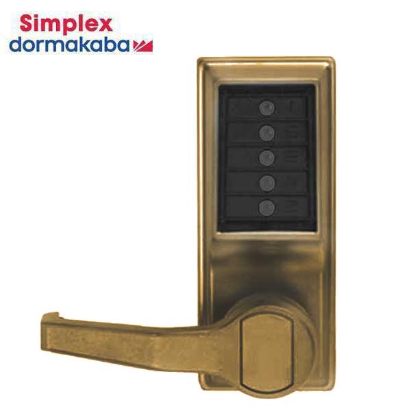 Simplex - LL1031 - Mechanical Pushbutton Cylindrical Lever Set - Passage - 2¾" Backset - Antique Brass - LH/LHR - UHS Hardware