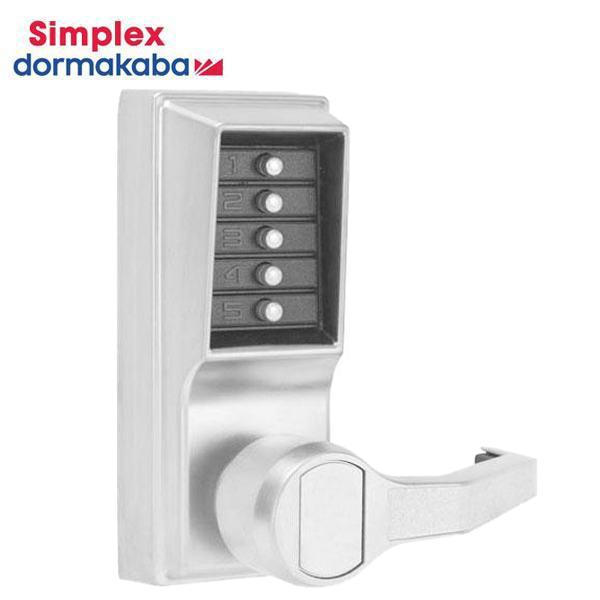 Simplex - LR1011 - Mechanical Pushbutton Cylindrical Lever Lock - 2¾" Backset - Satin Chrome - RH/RHR - UHS Hardware