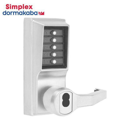 Simplex LR1021C Pushbutton Lever Lock - 26D - LFIC Corbin Russwin - w/ Key Override in Satin Chrome - RH - UHS Hardware