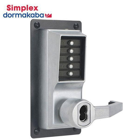Simplex LRP1020M Mechanical Pushbutton Exit Trim Lever Lock w/ Combination Entry & Medeco (LFIC) - 626 - Satin Chrome w/ Key Override - RH - UHS Hardware