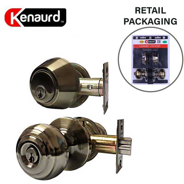 Premium Combo Lockset - Knob & Deadbolt - Entrance - Antique Brass - Retail Packaging - SC1 - Grade 3 - UHS Hardware