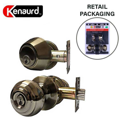 Premium Combo Lockset - Knob & Deadbolt - Entrance - Antique Brass - Retail Packaging - SC1 - Grade 3 - UHS Hardware