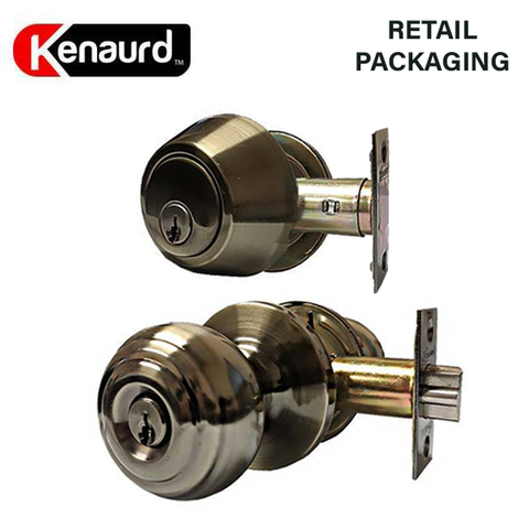 Premium Combo Lockset - Knob & Deadbolt - Entrance - Antique Brass - Retail Packaging - SC1 - Grade 3 - UHS Hardware