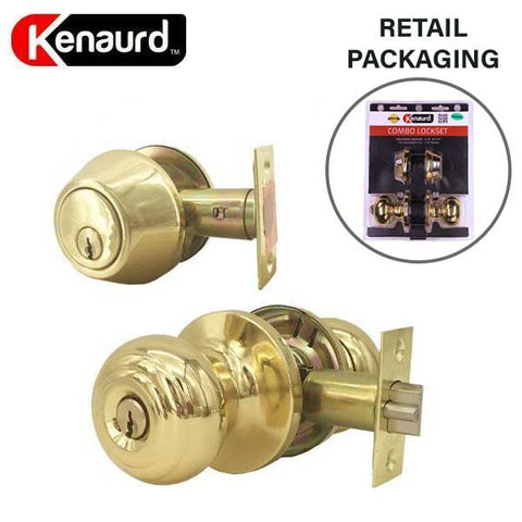 Premium Combo Lockset - Knob & Deadbolt - Entrance - Polished Brass - Retail Packaging - KW1 / SC1 - Grade 3 - UHS Hardware