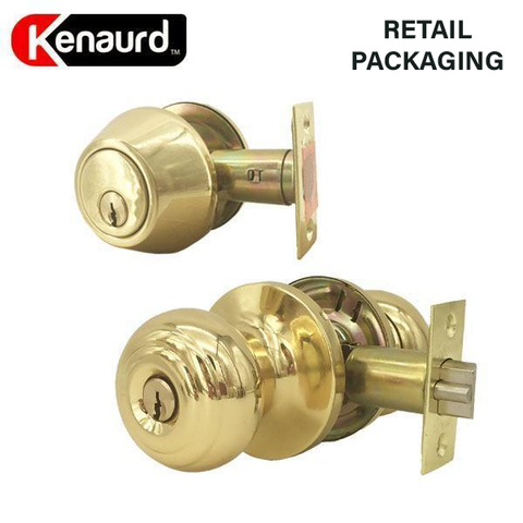 Premium Combo Lockset - Knob & Deadbolt - Entrance - Polished Brass - Retail Packaging - KW1 / SC1 - Grade 3 - UHS Hardware