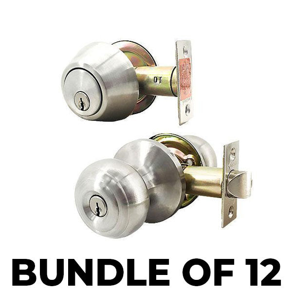 x12 Premium Combo Lockset - Knob & Deadbolt - Satin Silver - SS - SC1 (BUNDLE OF 12) - UHS Hardware