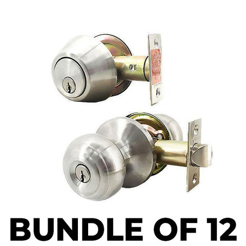 x12 Premium Combo Lockset - Knob & Deadbolt - Satin Silver - SS - KW1 (BUNDLE OF 12) - UHS Hardware