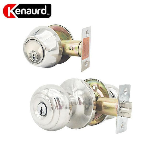 Premium Combo Lockset – Knob & Deadbolt – Bright Chrome – BC – KW1 - UHS Hardware