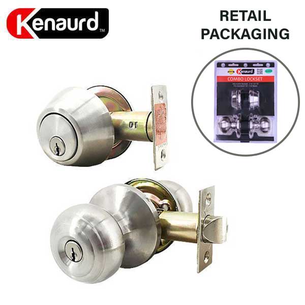 Premium Combo Lockset - Knob & Deadbolt - Entrance - Satin Silver - Retail Packaging - KW1 / SC1 - Grade 3 - UHS Hardware