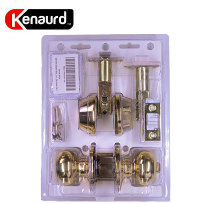 Premium Combo Lockset - Knob & Deadbolt - Entrance - Polished Brass - Retail Packaging - KW1 / SC1 - Grade 3 - UHS Hardware