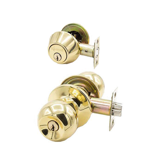 Premium Combo Lockset - Knob & Double Cylinder Deadbolt - Entrance - Polished Brass - Retail Packaging - KW1 / SC1 - Grade 3 - UHS Hardware