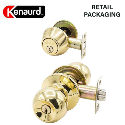 Premium Combo Lockset - Knob & Double Cylinder Deadbolt - Entrance - Polished Brass - Retail Packaging - KW1 / SC1 - Grade 3 - UHS Hardware